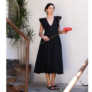 Subtropicalia Black Vera Ruffle Sleeveless Wrap Dress S